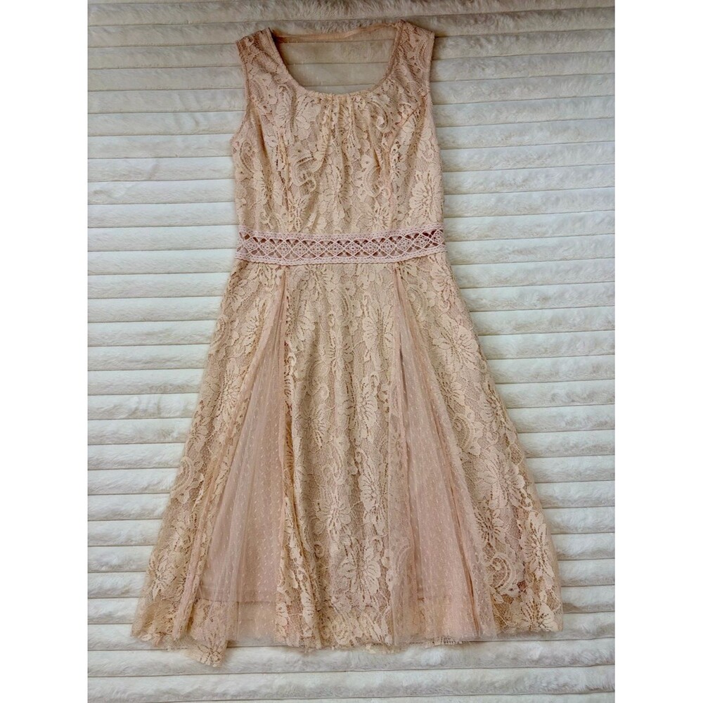 Blush Pink Lace Dress | Sheer Detail | Size S | Romantic Cocktail Party Dress